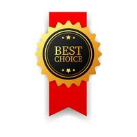 Vector red ribbon. best choice guaranteed label with gesture hand.