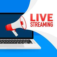 Live streaming banner in flat style on white background. Play video. Web media. Vector illustration.