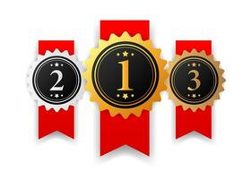 Gold, Silver and Bronze medal - 1st, 2nd and 3rd place awards set. vector