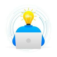 Idea laptop in flat style on light background. Creative concept idea design vector