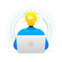 Idea laptop in flat style on light background. Creative concept idea design vector