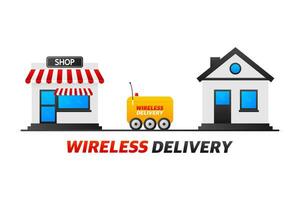 Wireless delivery service badge. Fast time delivery order with car on white background. Vector illustration