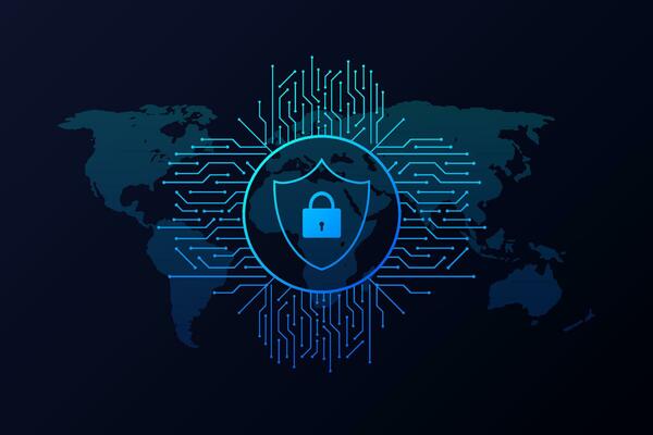 Abstract banner. Cyber security in 3d style. Communication technology. Database system