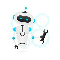 Flat illustration with blue bot. Customer support help service flat vector illustration