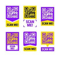 Scan me icon with QR code. Inscription scan me. QR code label. vector