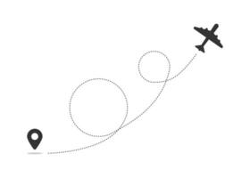 Airplane line path vector icon of air plane flight route with start point and dash line trace