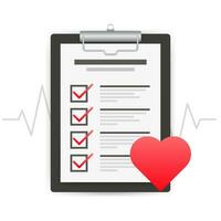 Vector illustration of healthcare concept with cool check list on clipboard and red stethoscope.