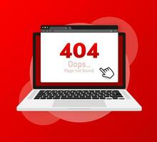 404 error page not found isolated in red background. Vector illustration