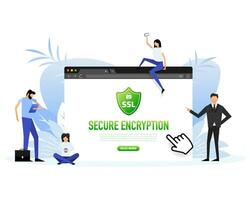 SSL encryption label. Flat people. Secure banner. Vector illustration