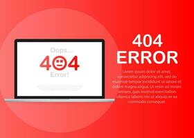 404 error page not found isolated in red background. Vector illustration.