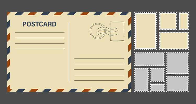 Postage stamps template. Blank rectangle and square postage stamps.