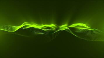 Lime green color particles wave Cyber technology background . Abstract seamless animation of glowing dots digital luxurious wave pattern flows background video