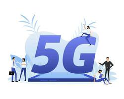 5g sim tarjeta. 4g tecnología antecedentes. plano estilo caracteres vector