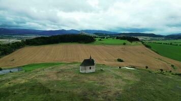 Aerial view Saint Cross chapel at Siva brada in Slovakia video