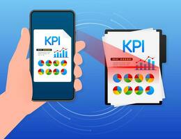 Flat icon with kpi for marketing design. Financial investment. Business data analysis vector