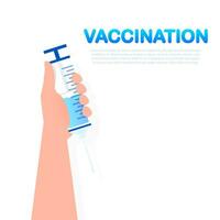 Vaccine COVID-19 vector icon. Syringe and blue vaccine vial. Vector illustration