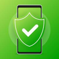 Antivirus mobile smartphone. Safety phone, security mobile smartphone. Data protection. vector