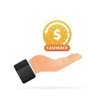 Cartoon icon with cashback in hand. Editable illustration. Fast money concept. Editable stroke vector