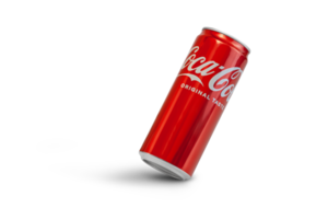Aluminum can of Cola view from an angle on a transparent background png