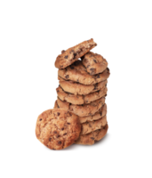 Freshly baked chocolate chip cookies isolated on transparent bacground png