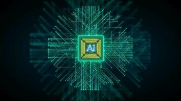 alimentado por IA braço CPU o circuito borda. central computador processadores conceito tecnologia fundo. video