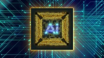 ai-driven ärm cpu krets styrelse. central dator processorer begrepp teknologi bakgrund. video