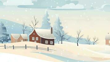 ai generado invierno invierno nieve horisontal rural pueblo paisaje dibujos animados diseño movimiento vídeo video