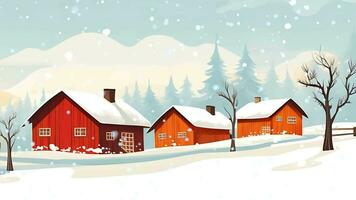 ai generado invierno invierno nieve horisontal rural pueblo paisaje dibujos animados diseño movimiento vídeo video