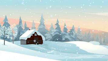 AI generated Winter Winter snow horisontal Rural village landscape cartoon design motion video