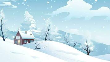 AI generated Winter Winter snow horisontal Rural village landscape cartoon design motion video