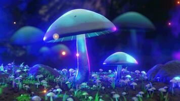 magical mushroom motion graphic 3D animation. 4k magical forest background vj. Can be Used as Music Background art or for Live Concert Video