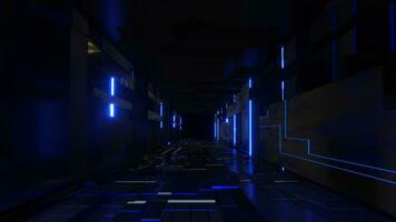 illustration of moving forward in a cyber tech tunnel room with neon light, seamless loop background video