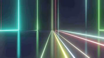 abstract colorful background with bright neon rays and glowing lines. Pink red blue  green yellow looping background. random light speed. Seamless loop animation video