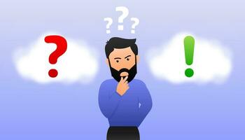 Question and Answers, man thinks. FAQ concept. Online Support center. vector