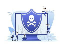 Cyber security vector logo with shield and check mark. Vector illustration