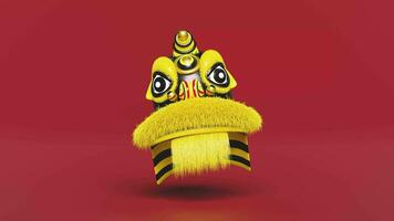 3d yellow lion dance head with chinese gold ingot for festive chinese new year holiday. 3d render illustration video