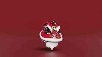3d lion dance head with chinese gold ingot for festive chinese new year holiday. 3d render illustration video