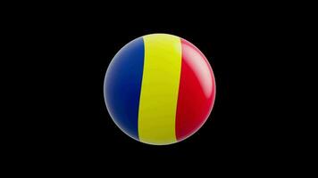 animation of the flag of the country Romania, stylized as a sphere.  alpha channel video