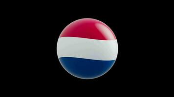 animation of the flag of the country Holland stylized as a sphere.  alpha channel video