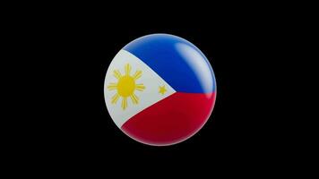 animation of the flag of the country Philippines, stylized as a sphere.  alpha channel video