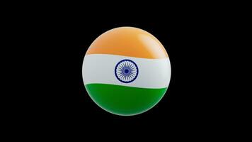 animation of the flag of the country India stylized as a sphere.  alpha channel video