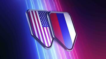 de uiterlijk van twee emblemen met de vlaggen van Verenigde Staten van Amerika en Rusland video