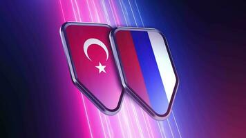 the appearance of two emblems with the flags of the countries Turkey and Russia video