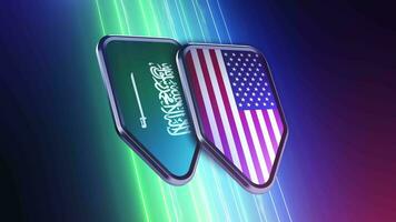 the appearance of two emblems with the flags of the countries Saudi Arabia and the USA video