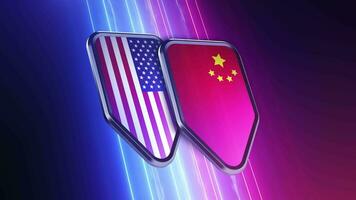 il aspetto di Due emblemi con il bandiere di il paesi Stati Uniti d'America e Cina video
