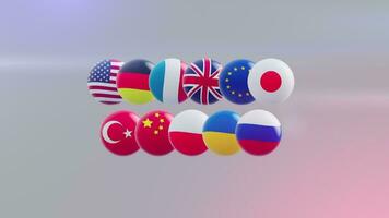 animation of a group of flags of countries stylized as a sphere. video