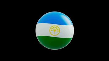 animazione di il bandiera di il nazione bashkortostan stilizzato sotto il sfera. alfa canale video