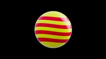animation of the flag of the country Catalonia stylized as a sphere.  alpha channel video