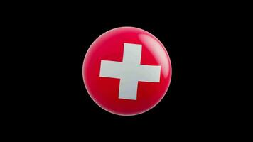 animation of the flag of the country Switzerland stylized as a sphere.  alpha channel video