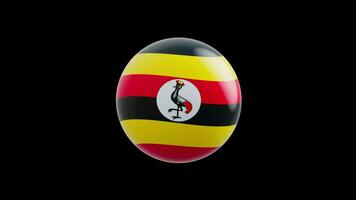 animation of the flag of the country Uganda, stylized as a sphere.  alpha channel video